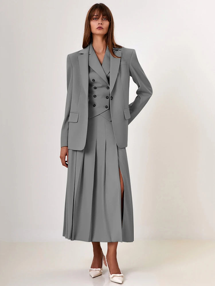 Autumn Two Piece Sets Double-breasted Vest