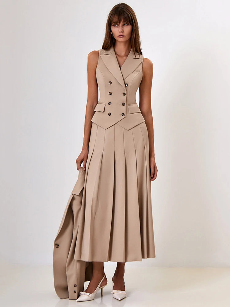 Autumn Two Piece Sets Double-breasted Vest