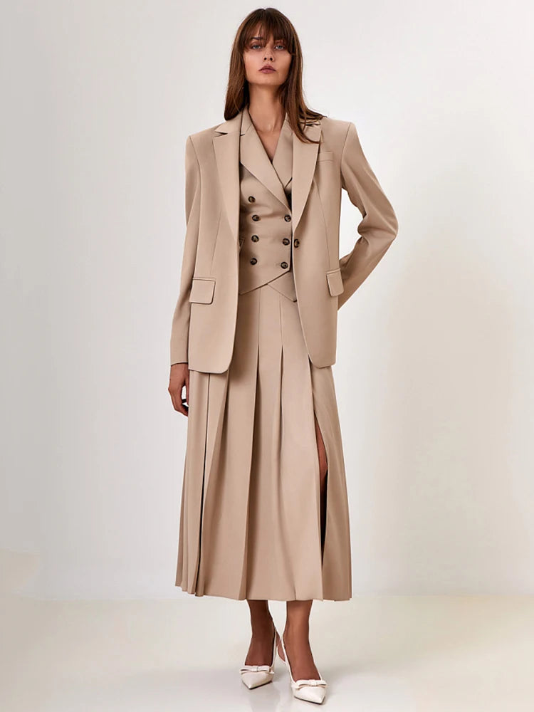 Autumn Two Piece Sets Double-breasted Vest