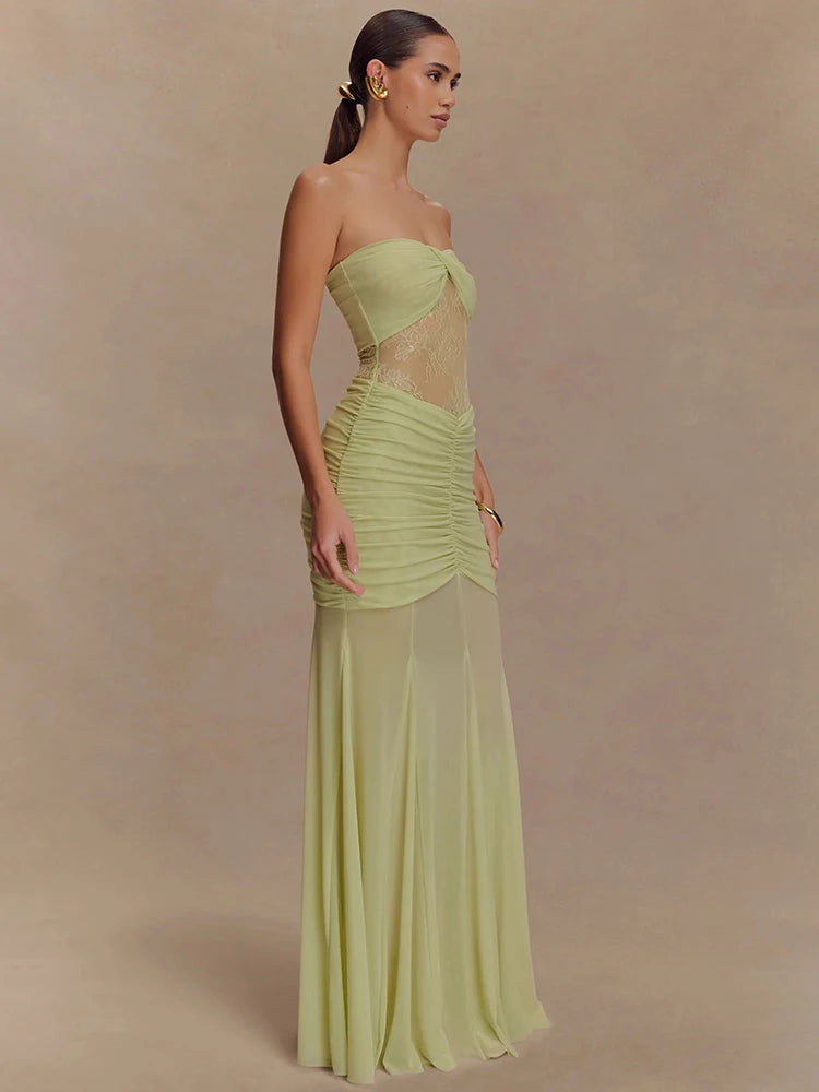 Off-shoulder Strapless Maxi Dress Gown Mesh