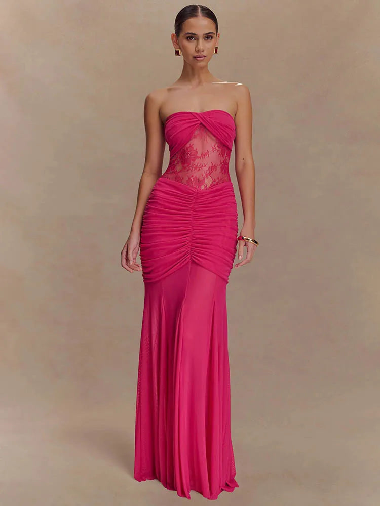 Off-shoulder Strapless Maxi Dress Gown Mesh