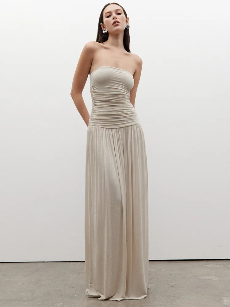Off-shoulder Strapless Pleated Maxi Dress Backless