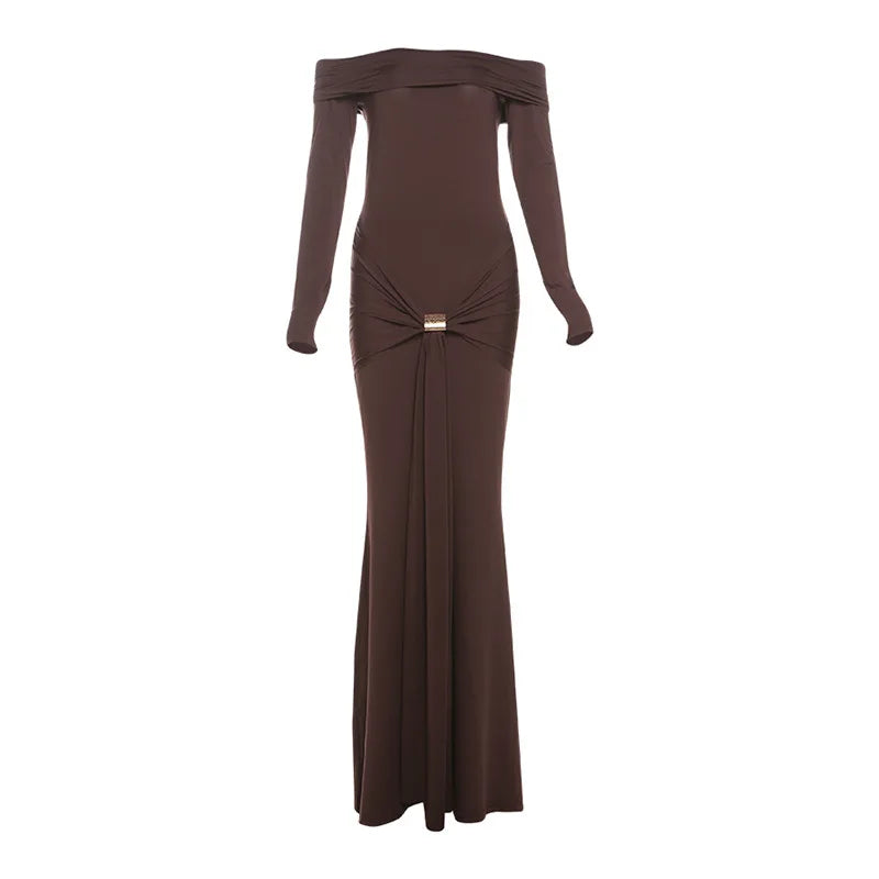 Off-shoulder Long Sleeve Maxi Dress For