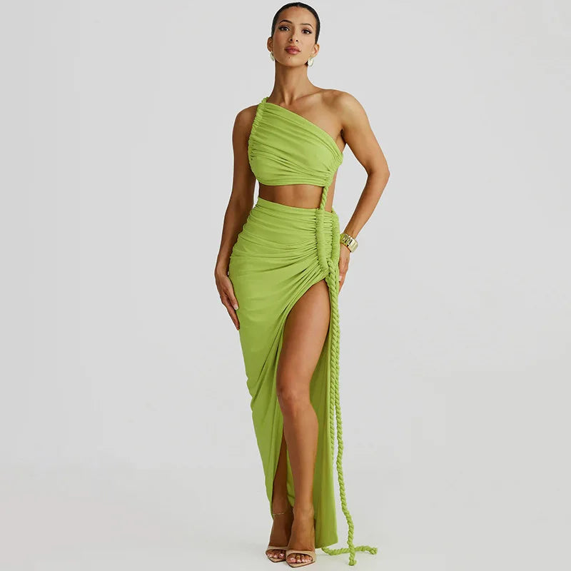 Off-shoulder Thigh High Split Maxi Dress