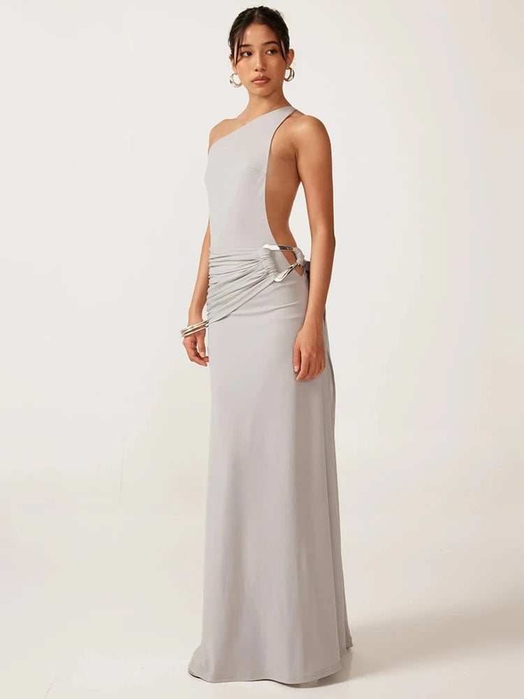 One Shoulder Backless Maxi Dress Gown