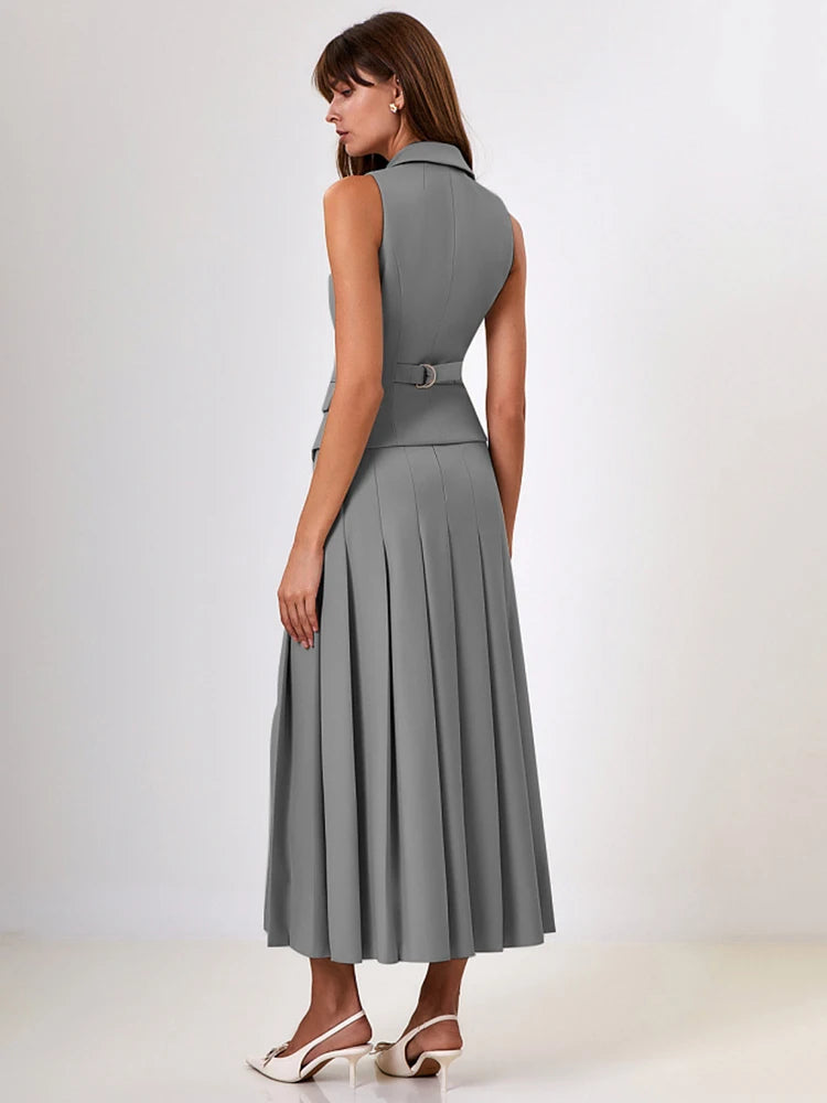 Autumn Two Piece Sets Double-breasted Vest