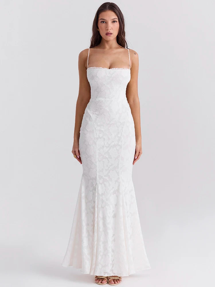 White Backless Lace-up Maxi Dress For
