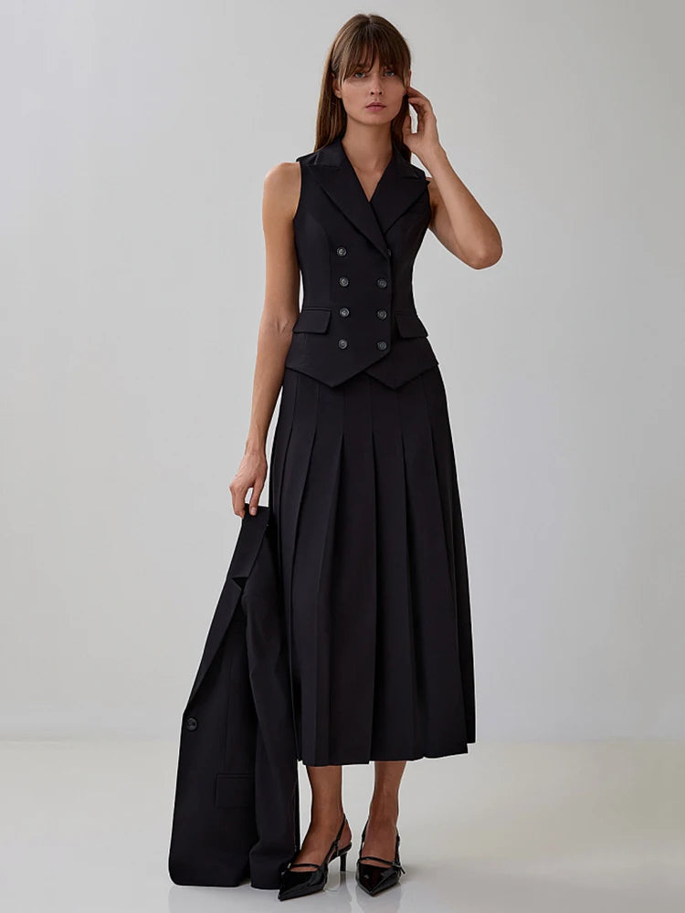 Autumn Two Piece Sets Double-breasted Vest