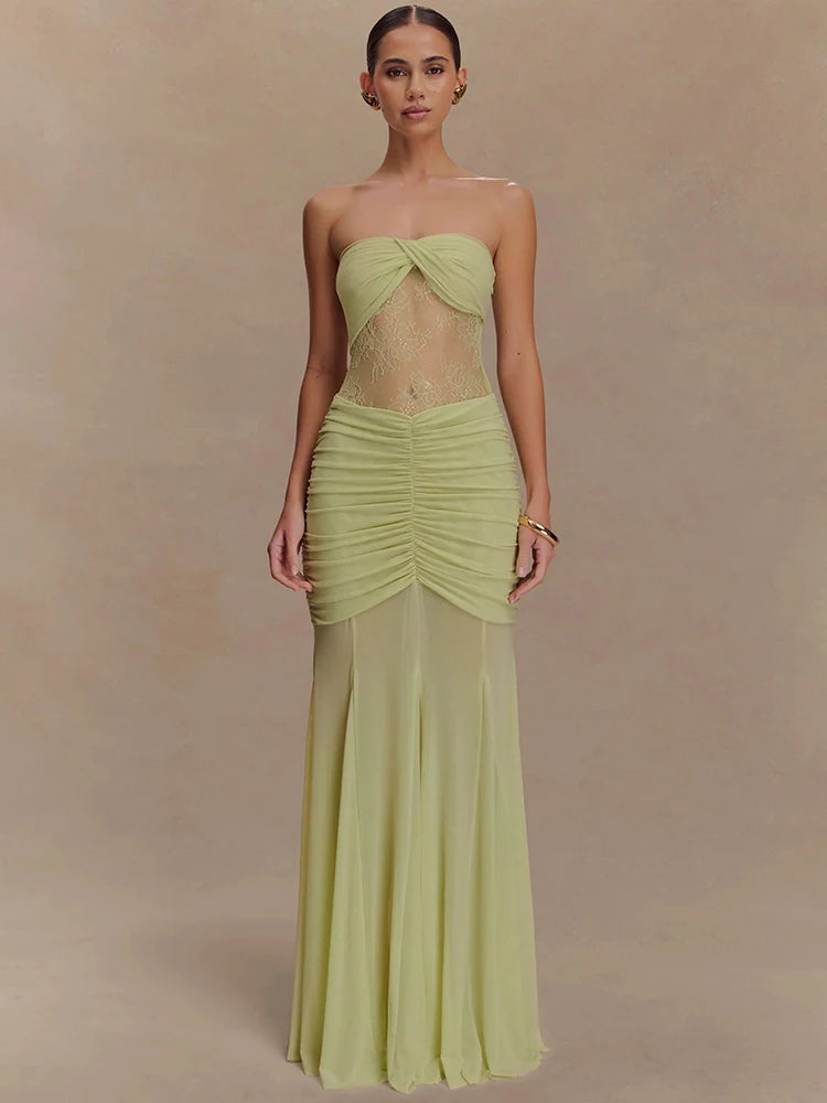Off-shoulder Strapless Maxi Dress Gown Mesh
