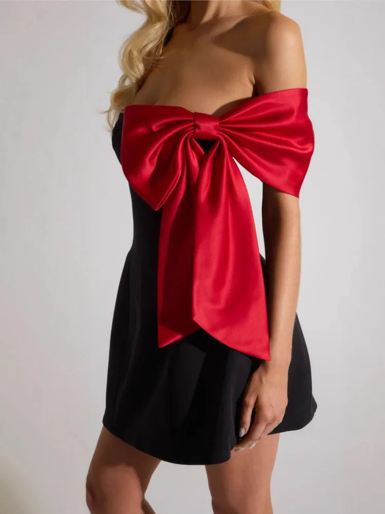 Off-shoulder Bow Sleeve Mini Dress For