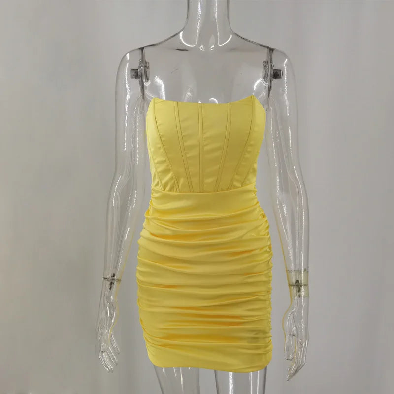Satin Strapless Ruched Dress For Summer