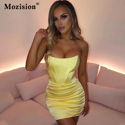 Satin Strapless Ruched Dress For Summer