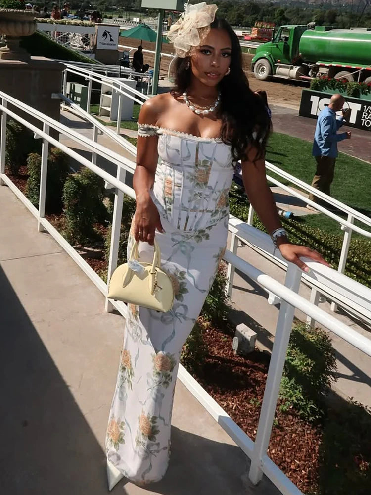 Vintage Print Maxi Dress Gown Summer
