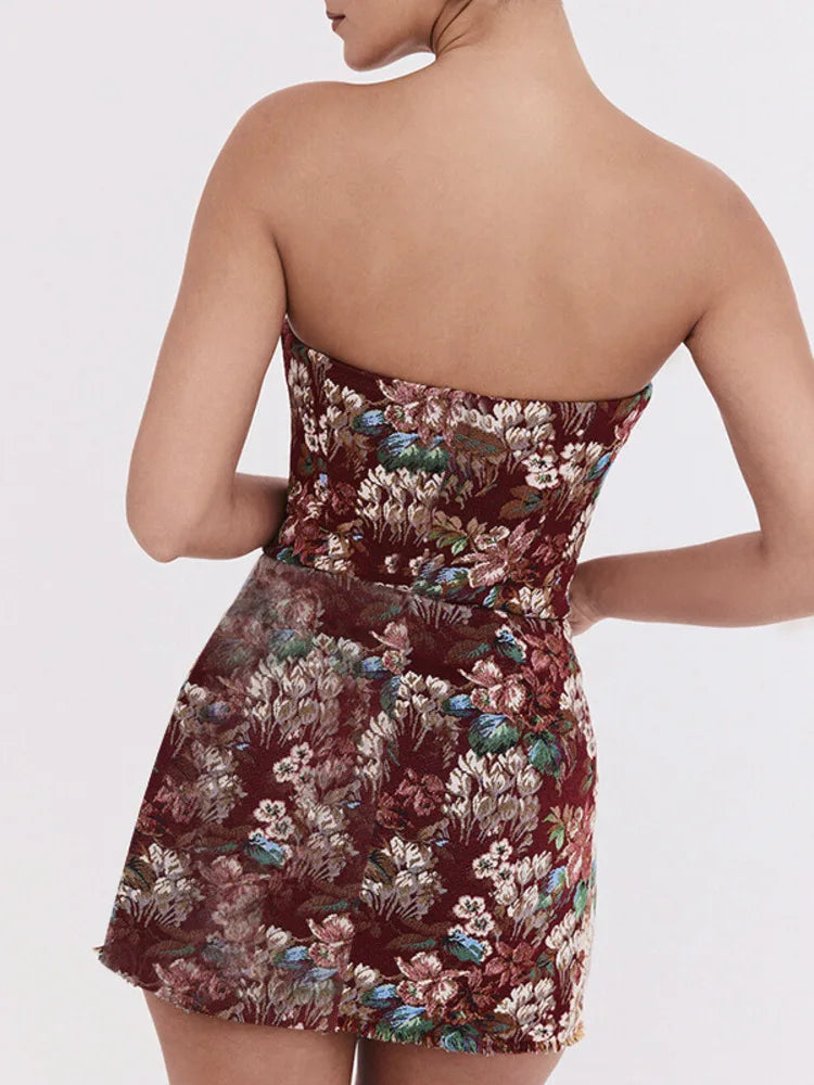 Off-shoulder Backless Print Mini Dress For