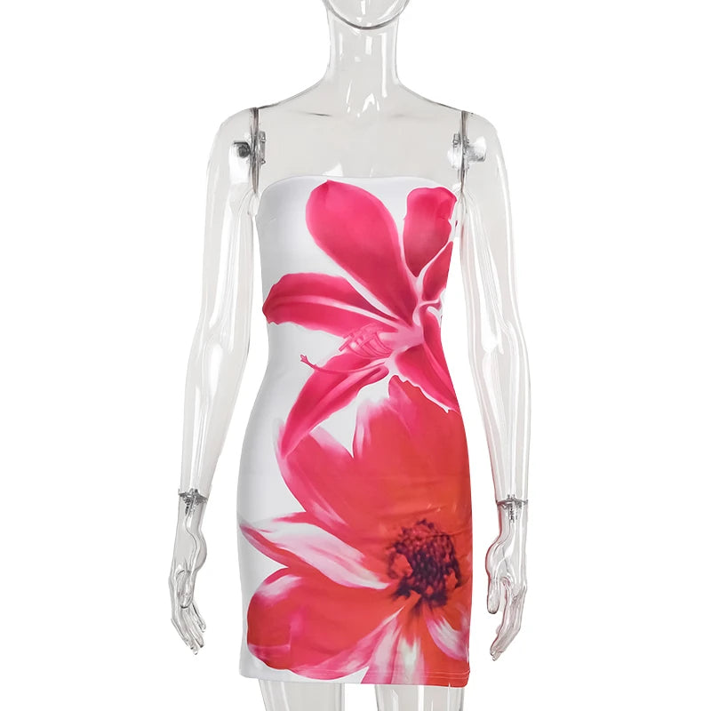 Strapless Backless Print Dress For Patchwork