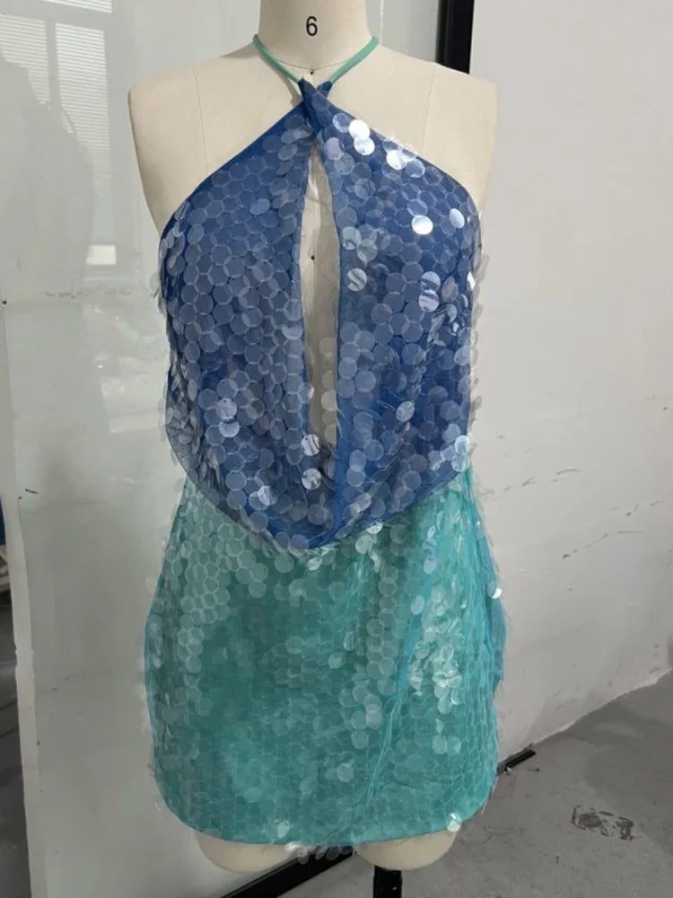 Sequins Mini Dress Patchwork Hollow Out