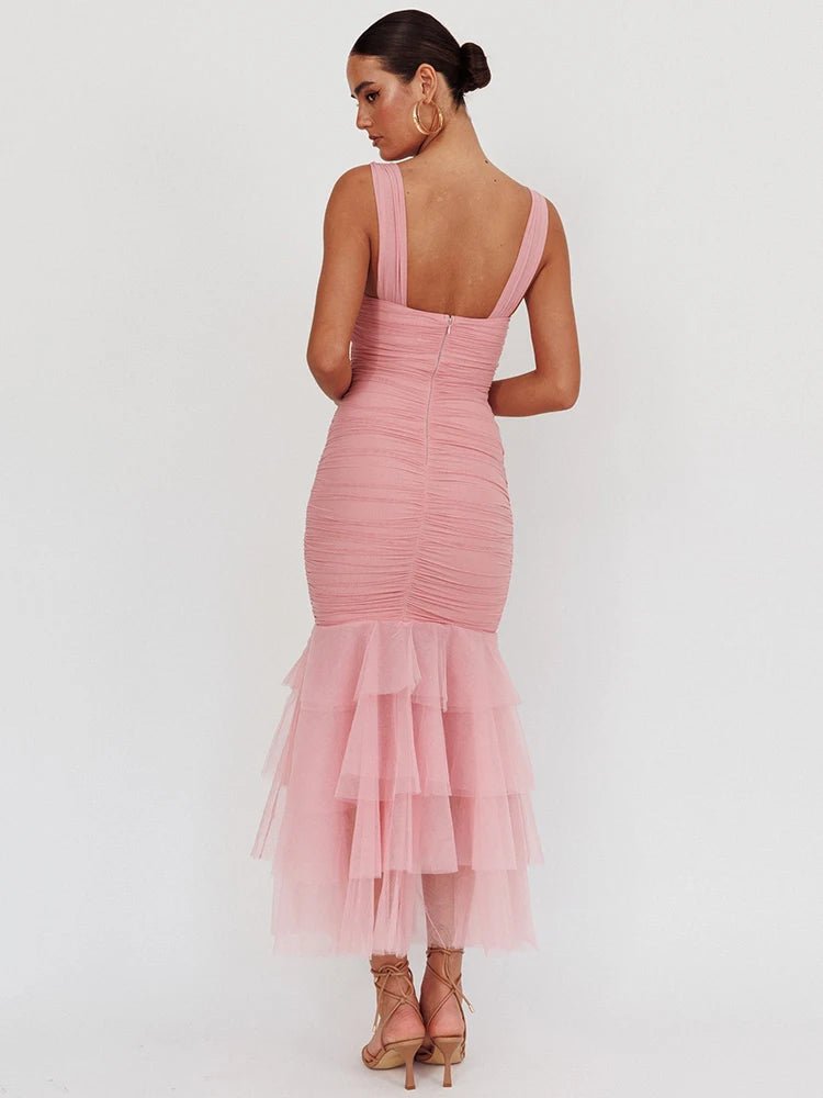 Mesh Backless Maxi Dress For Gown