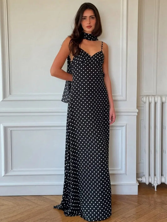 Polka Dot Halter Maxi Dress Spaghetti