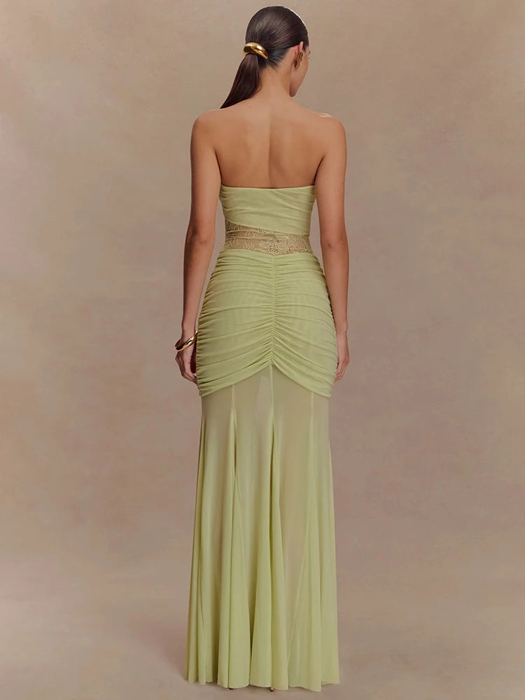 Off-shoulder Strapless Maxi Dress Gown Mesh