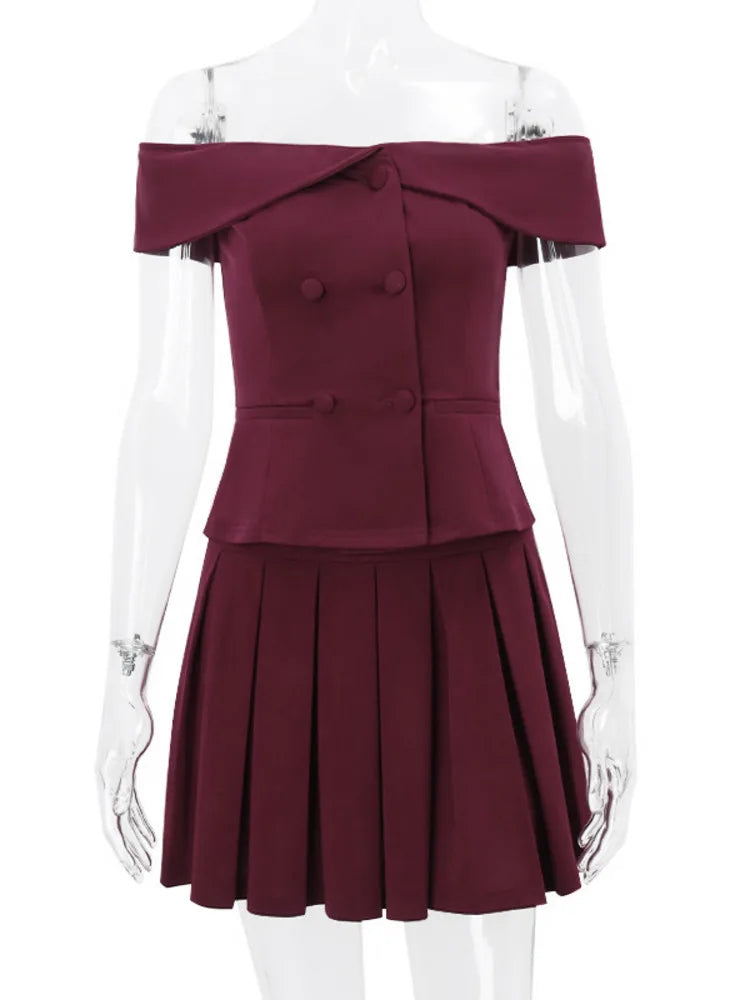 Skirt Two Piece Off-shoulder And Pleated