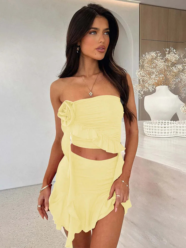 Dress Sets Rose Strapless Crop And