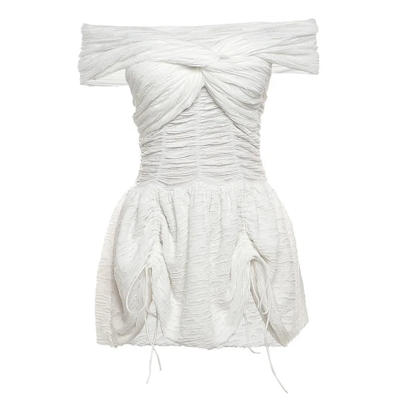 Off-shoulder Sleeveless Pleated A-line Mini Dress