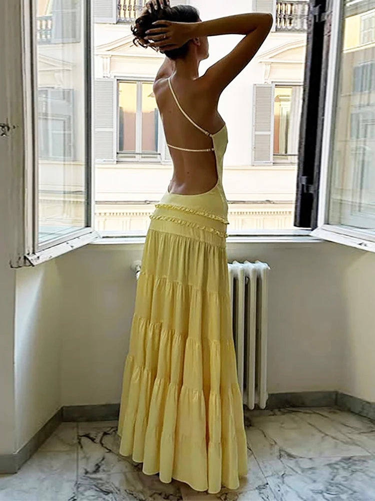 One Shoulder Backless Maxi Dress Gown