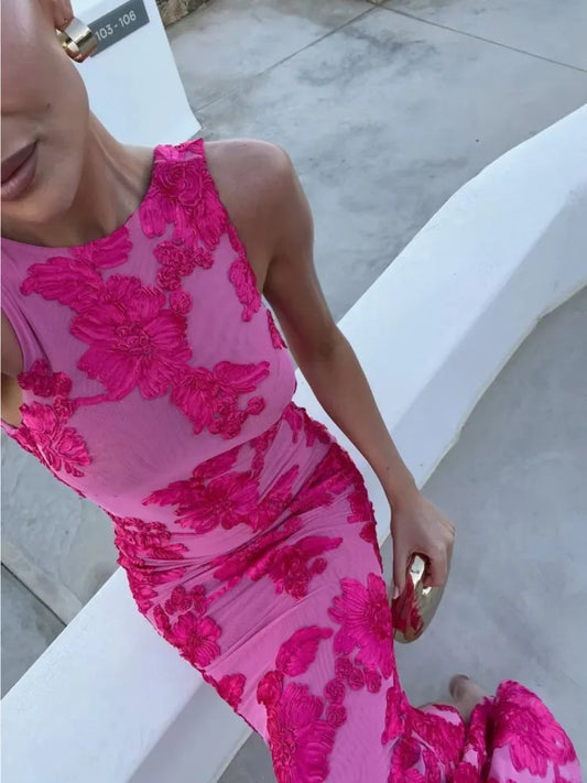 Floral Print Maxi Dress For Embroidered