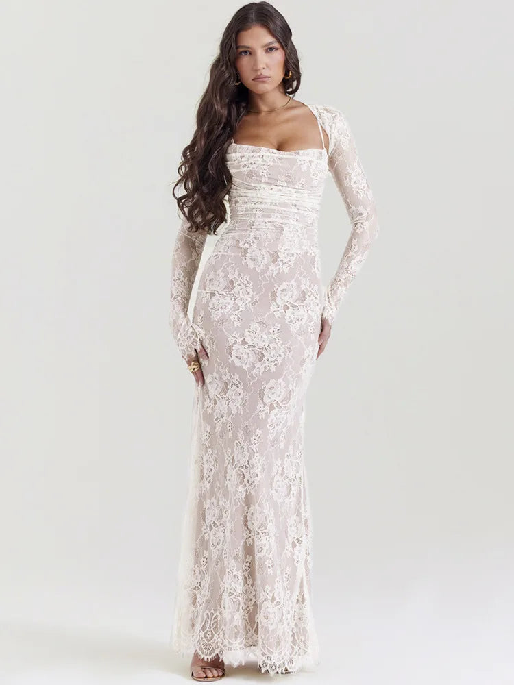 Lace Print Maxi Dress Spaghetti Strap