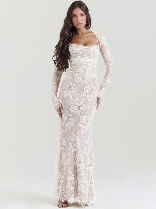 Lace Print Maxi Dress Spaghetti Strap