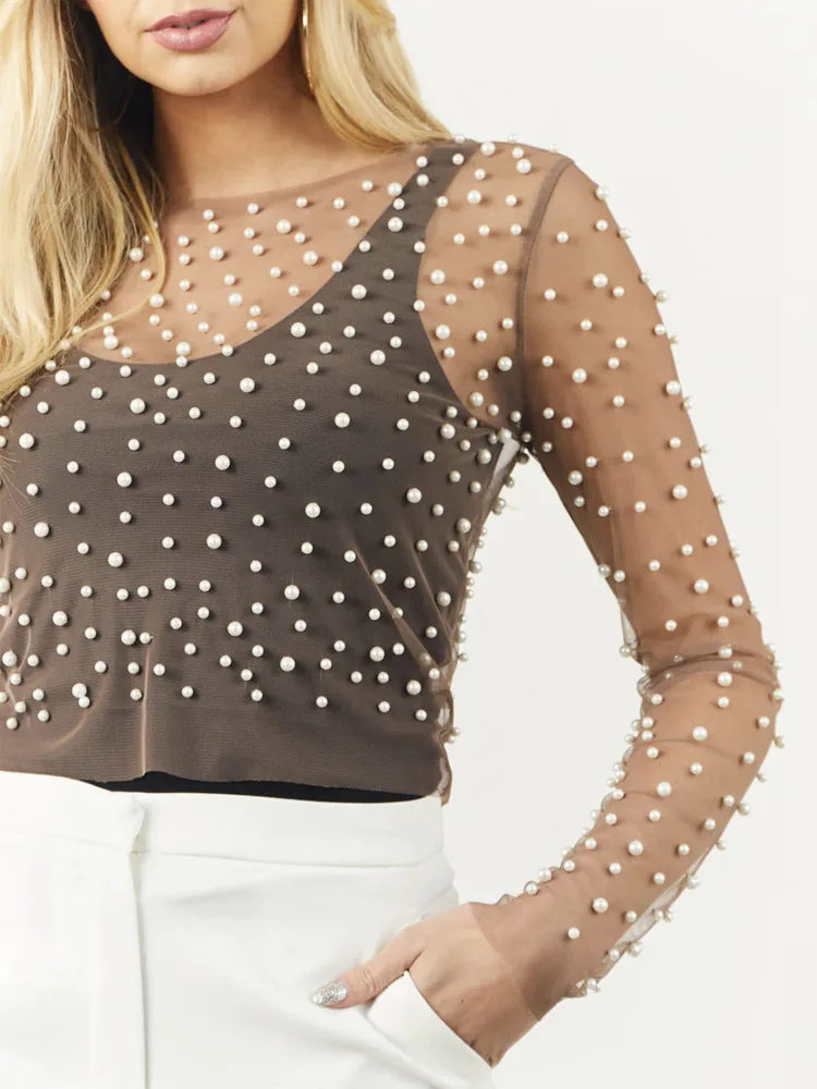 Pearl Mesh See Through T-shirt Long