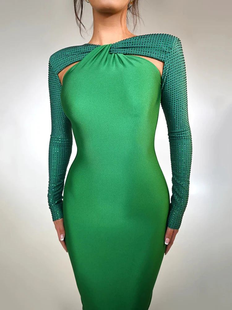 Hollow Out Sparkle Long Sleeve Maxi