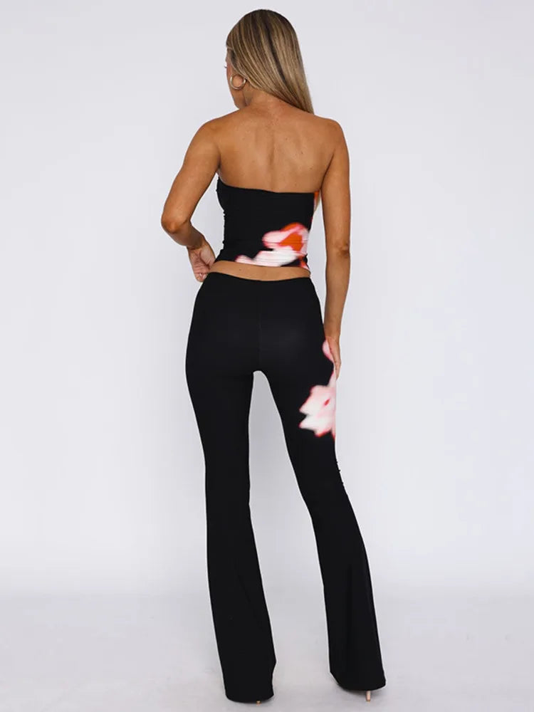 Print Long Pants Sets Off-shoulder Strapless