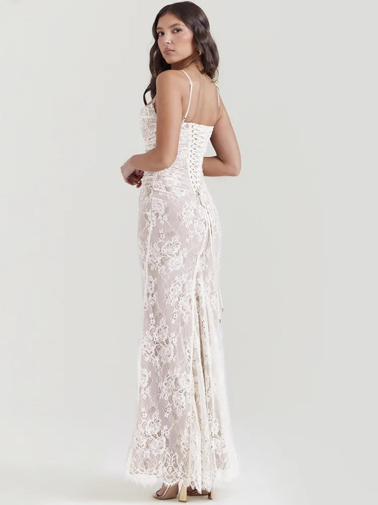 Lace Print Maxi Dress Spaghetti Strap