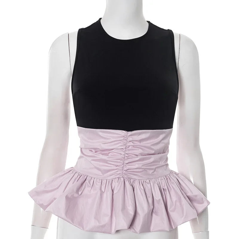 Sleeveless Ruffle Top Pullover Vest Patchwork