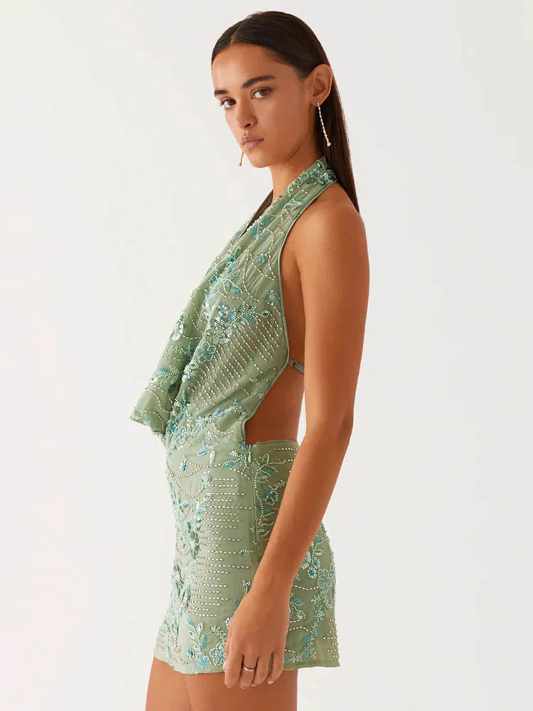 Sequin Backless Mini Dress Summer Deep