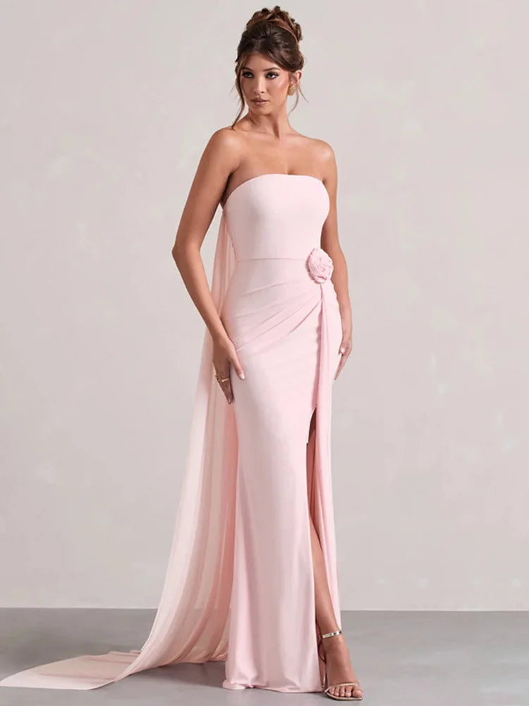 Off-shoulder Strapless Maxi Dress Gown High