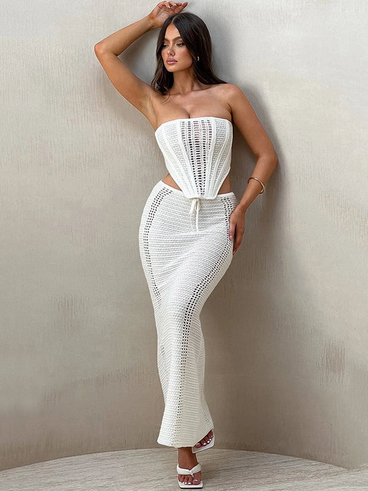 Knit Skirt Two Piece Sets Strapless