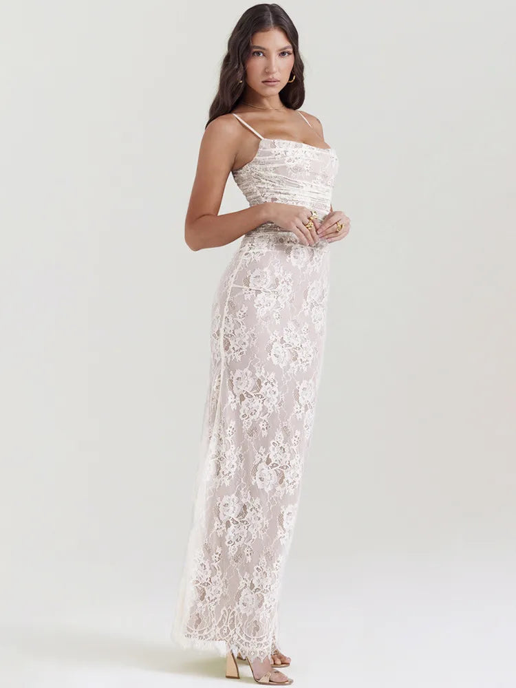 Lace Print Maxi Dress Spaghetti Strap