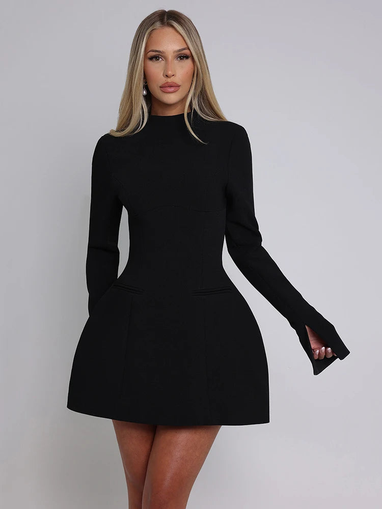 Long Sleeve Backless Mini Dress For