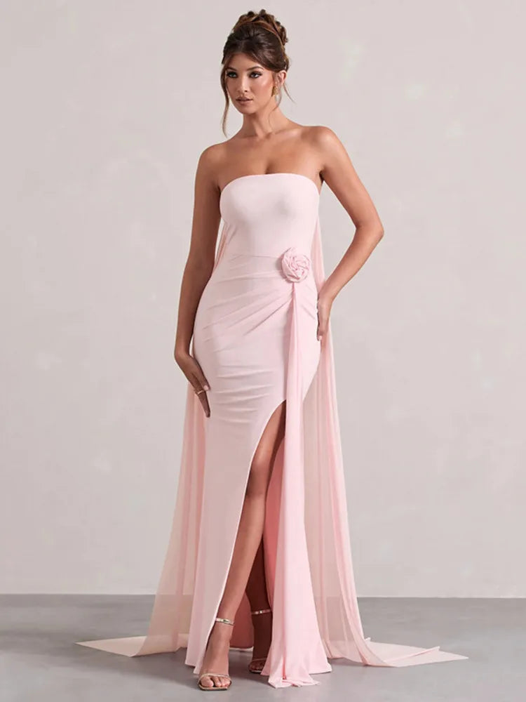 Off-shoulder Strapless Maxi Dress Gown High