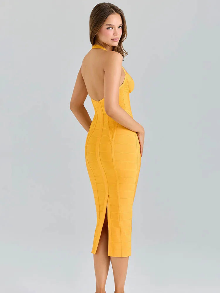 Backless Bandage Midi Dress Halter Off-shoulder