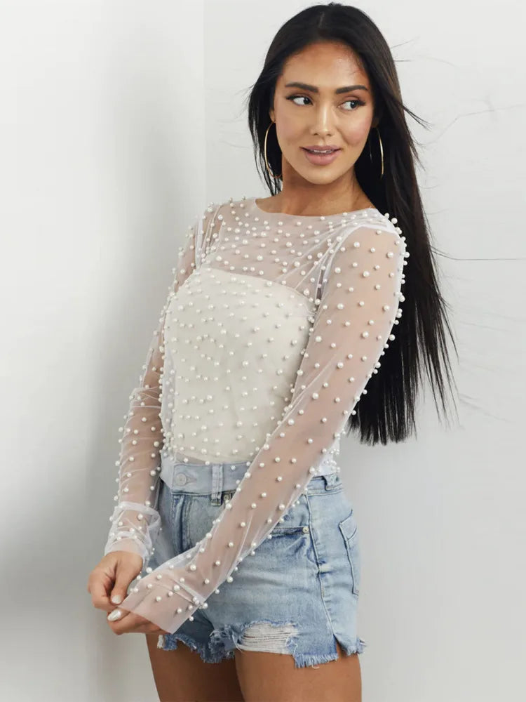 Pearl Mesh See Through T-shirt Long