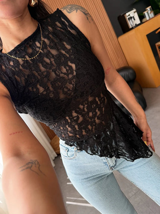 Summer Lace Top O Neck See