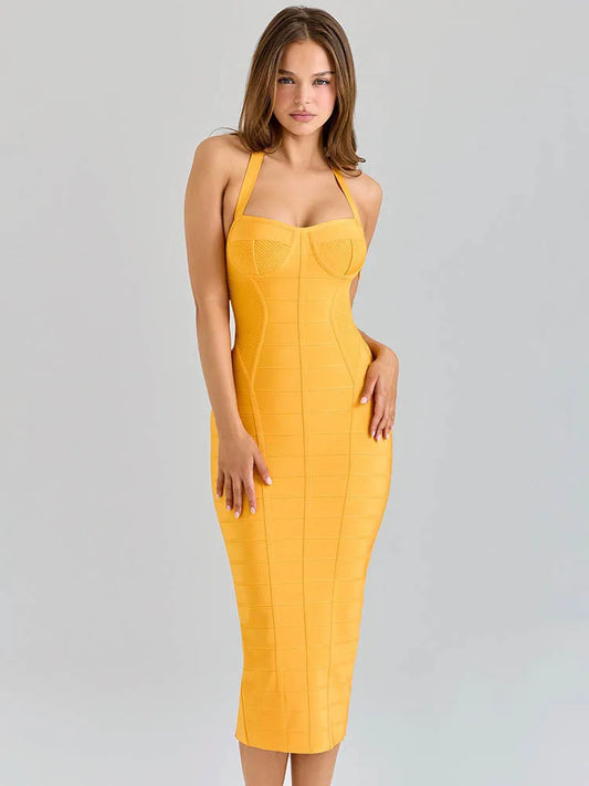Backless Bandage Midi Dress Halter Off-shoulder