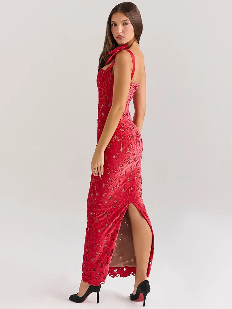 Bows Lace Maxi Dress For Sleeveless