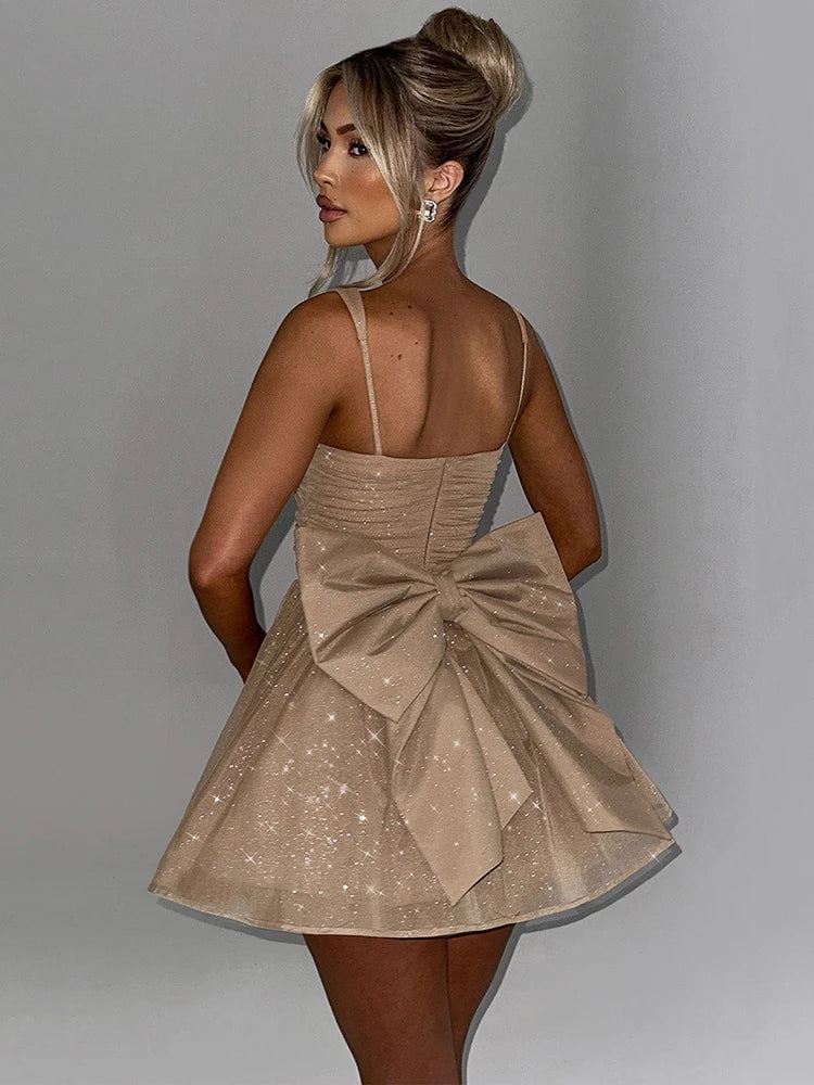 Bow Backless Mini Dress For Robe
