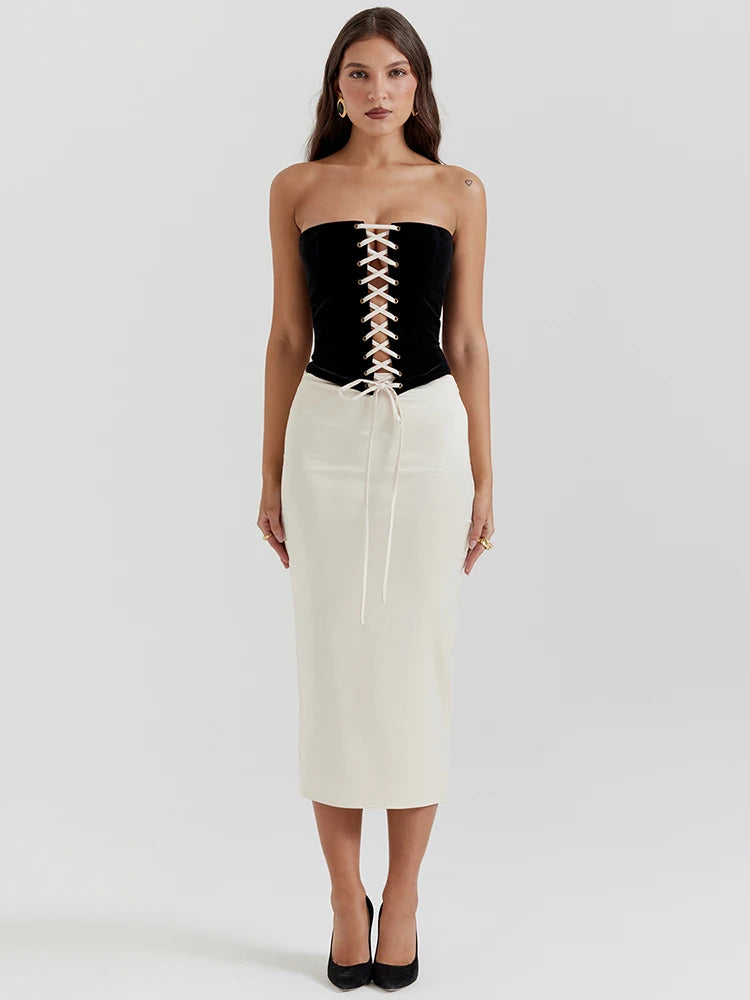 Skirt Two Piece Strapless Bandage Crop