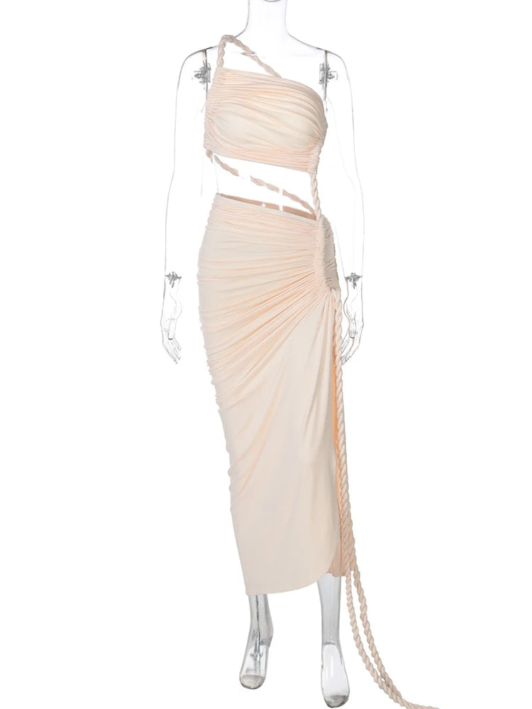 Off-shoulder Thigh High Split Maxi Dress