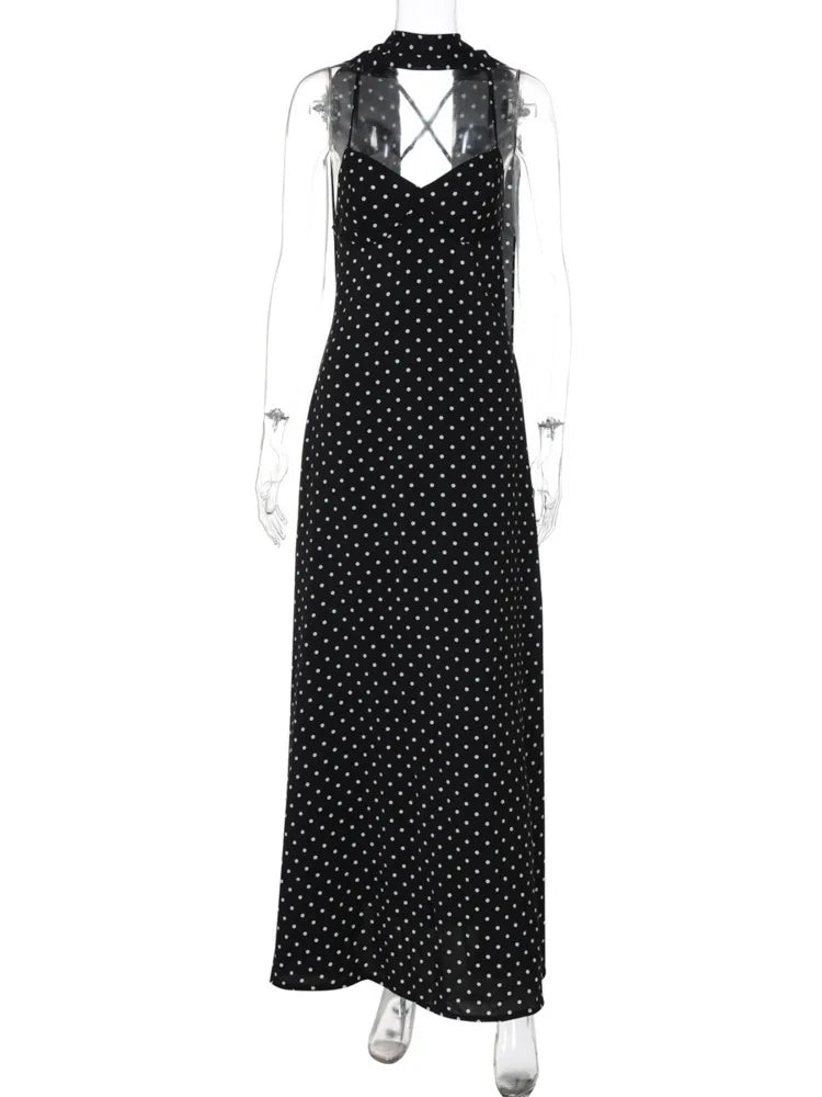 Polka Dot Halter Maxi Dress Spaghetti